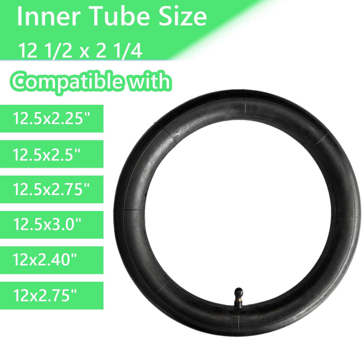 12.5x2.25 Bike Inner Tube Set - Thick Rubber, Bent Valve Stem, for 12.5 Inch Tires
