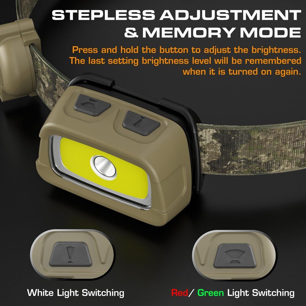 Rechargeable LED Headlamp with 7 Modes, Red & Green Light, Adjustable & Lightweight