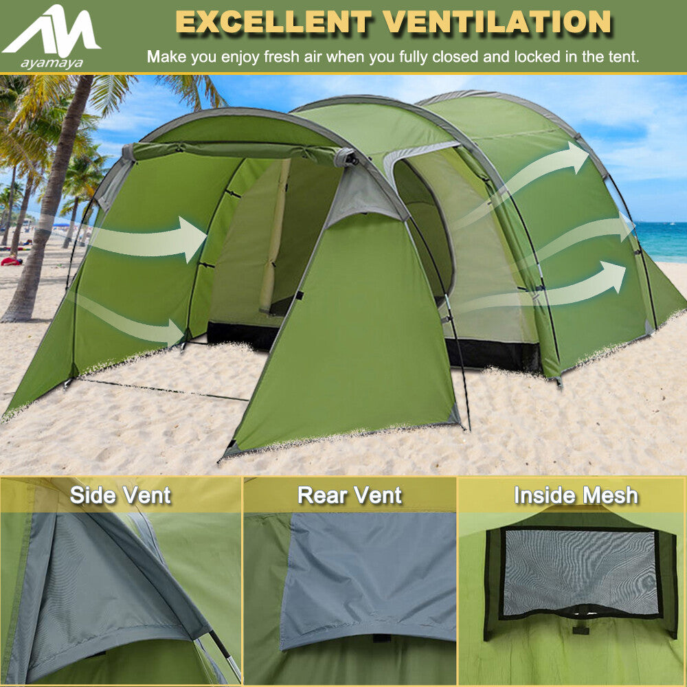 4 Person Waterproof Dome Tunnel Camping Tent with Vestibule