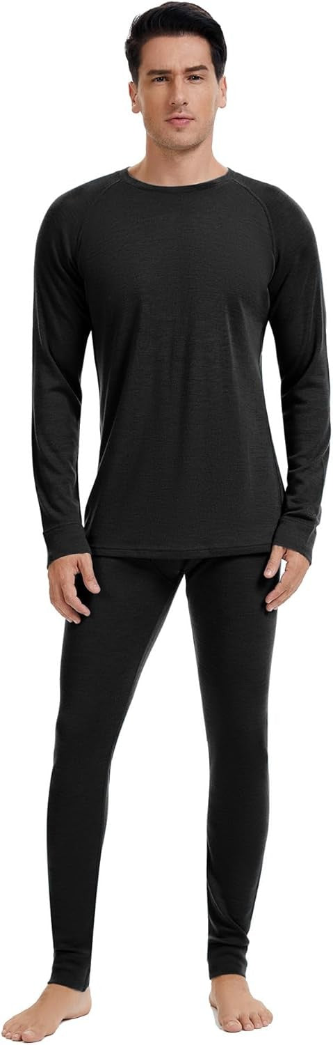 Men's Merino Wool Base Layer Set Thermal Underwear Midweight S-XL