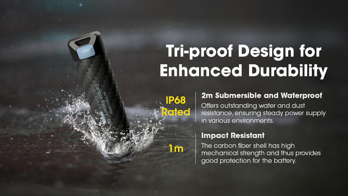 6000mAh USB-C Power Bank with Carbon Fiber Shell and Waterproof Design