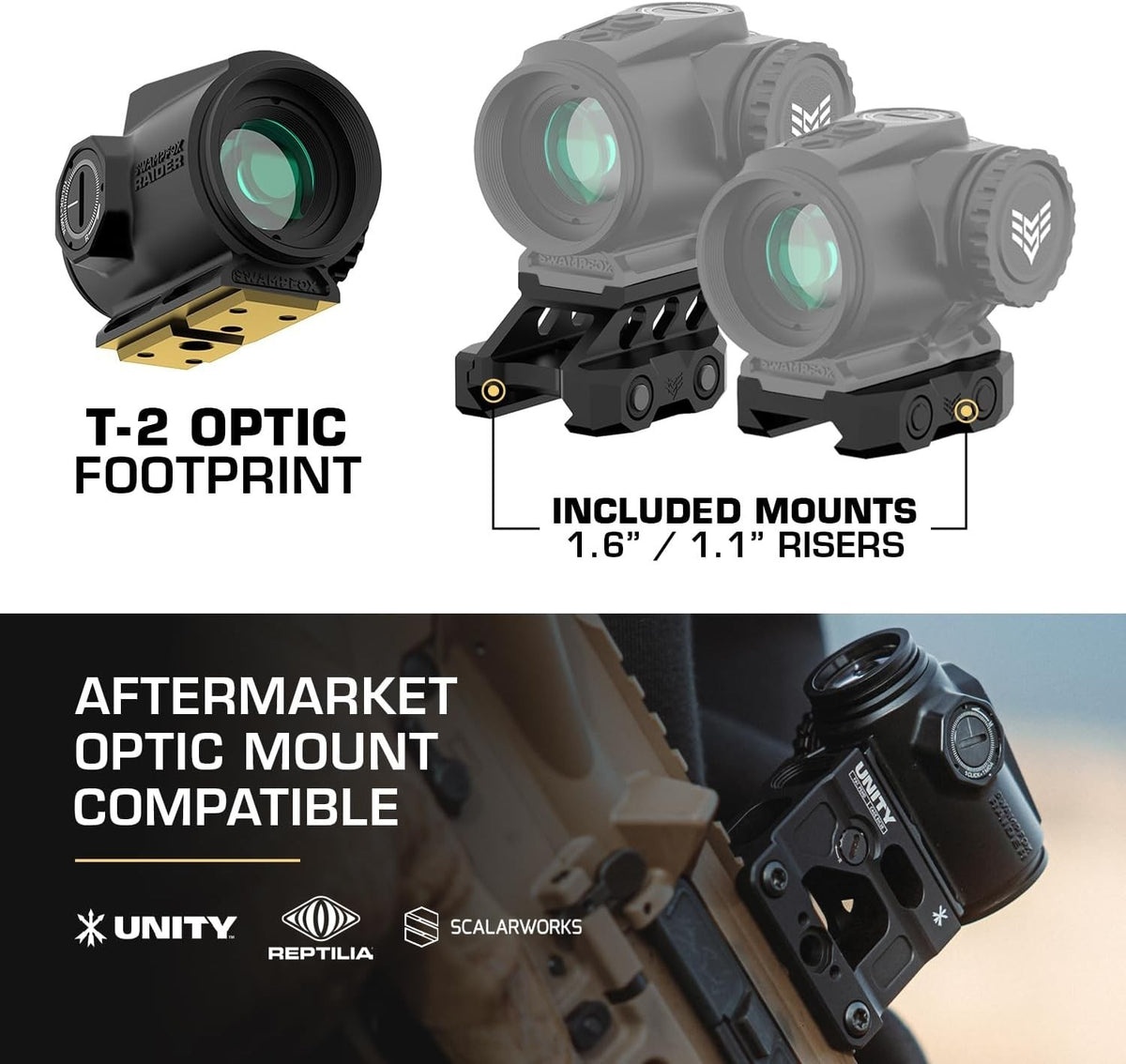 Swampfox Raider 1x20mm Prism Sight with Green BRC Reticle, T2 Footprint