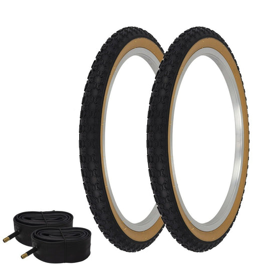 20 Inch Bicycle Tires and Tubes Set - Black/Gum BMX Compatible Pair