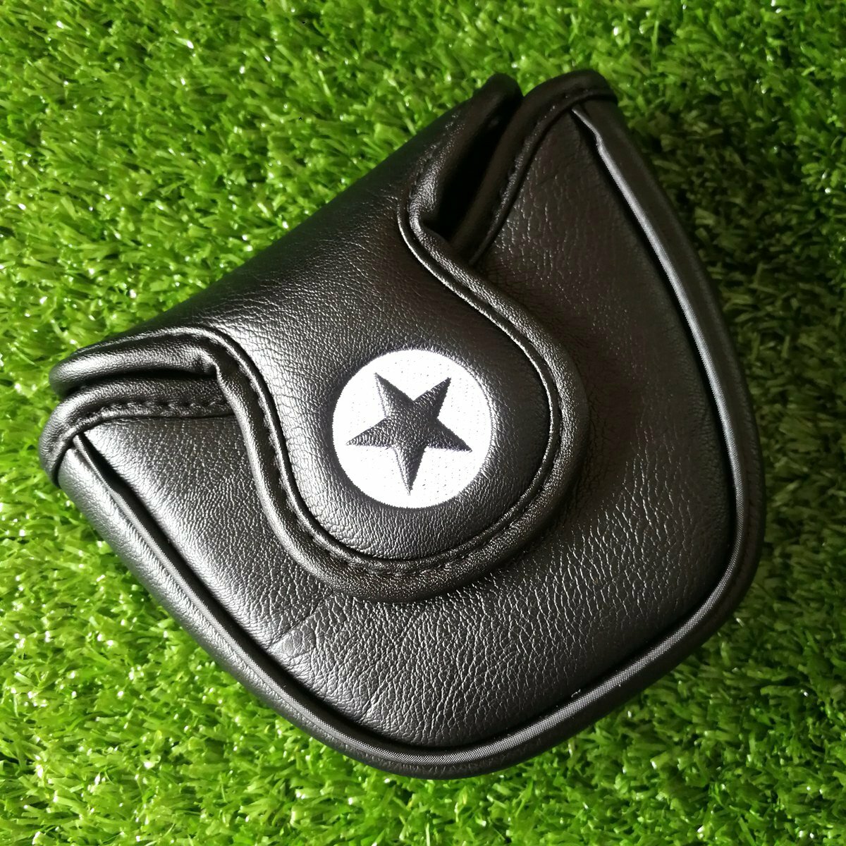 Black Leather Shark Embroidery Golf Mallet Putter Head Cover Magnetic Closure