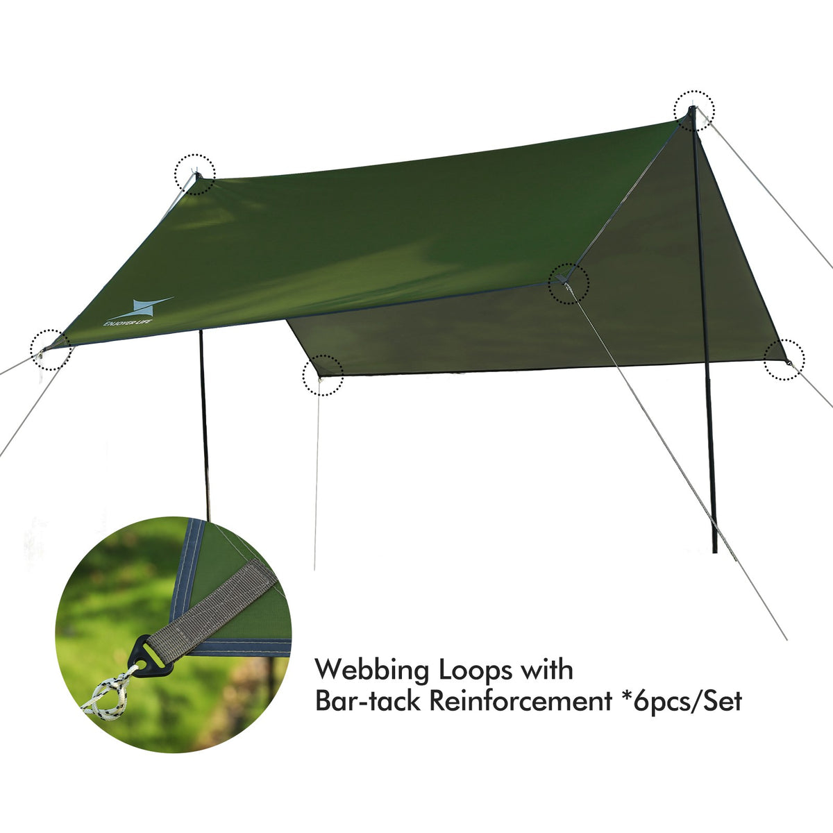 Waterproof Camping Tarp 10FT Rainfly Shelter for Outdoor Hiking & Camping