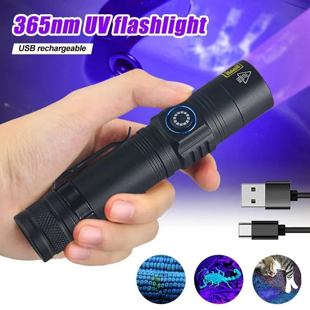 365nm UV Flashlight Blacklight Inspection Torch Rechargeable LED