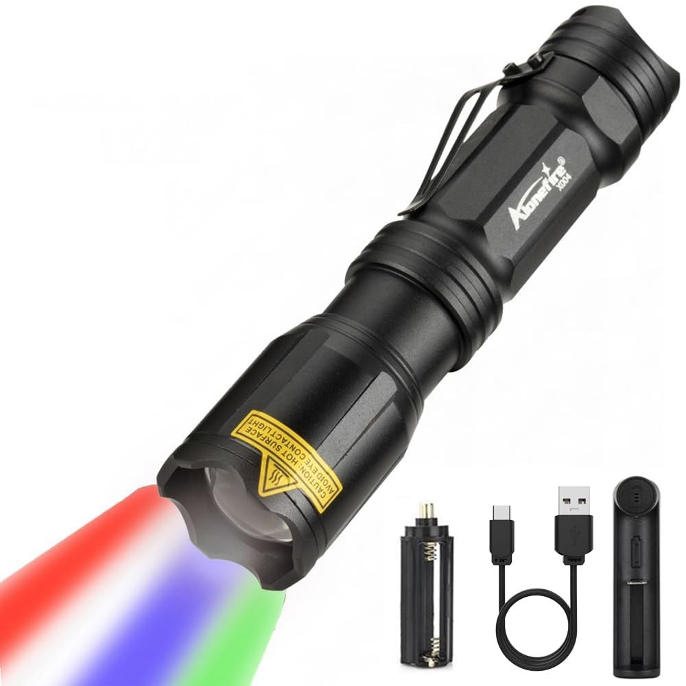 Multicolor Rechargeable LED Tactical Flashlight Waterproof with Focus