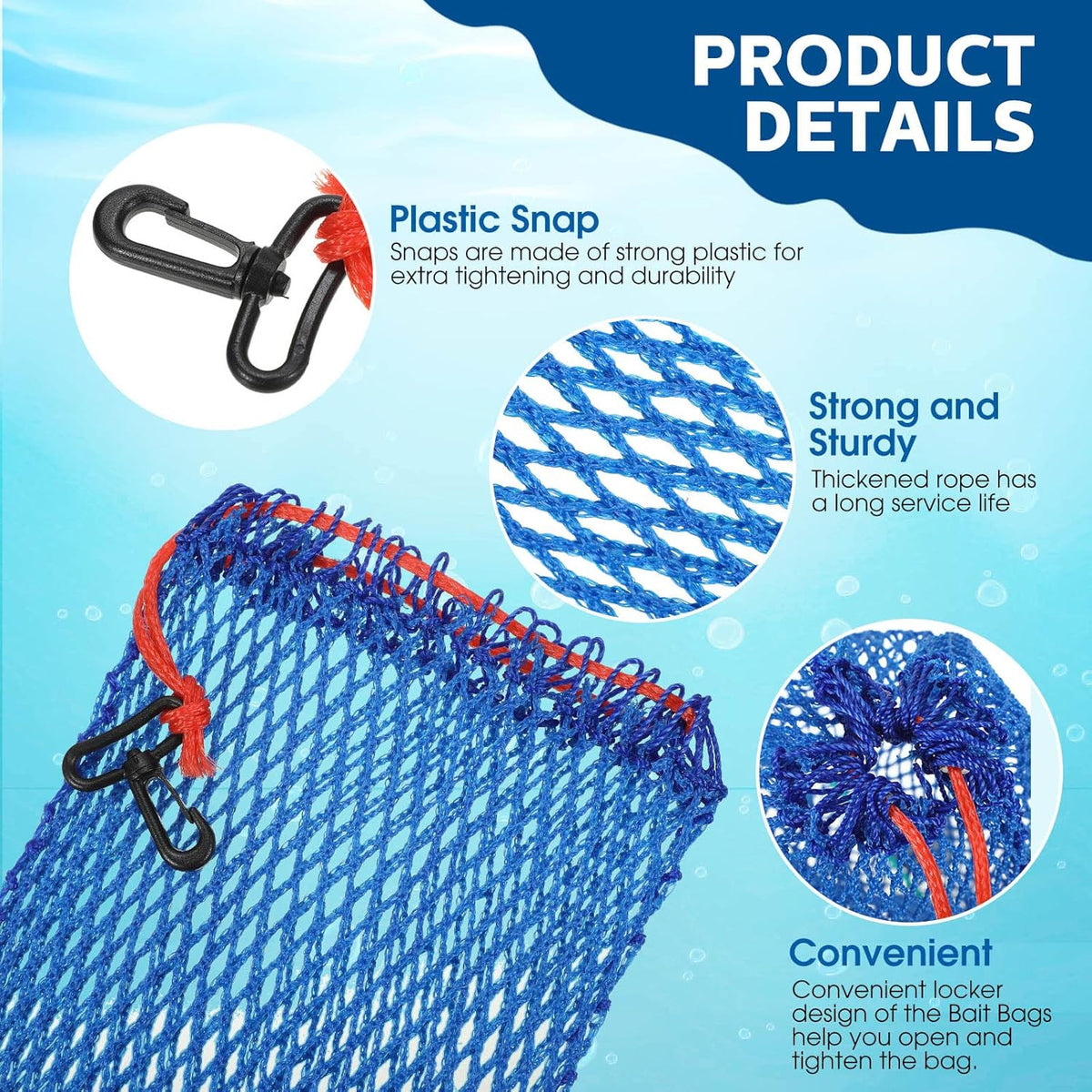 Crab Trap Bait Bags with Lockers - 6 Pcs Portable Fishing Mesh Bags