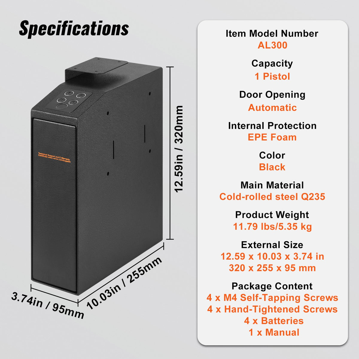 Biometric Gun Safe with 3 Access Methods for Pistols and Magazines