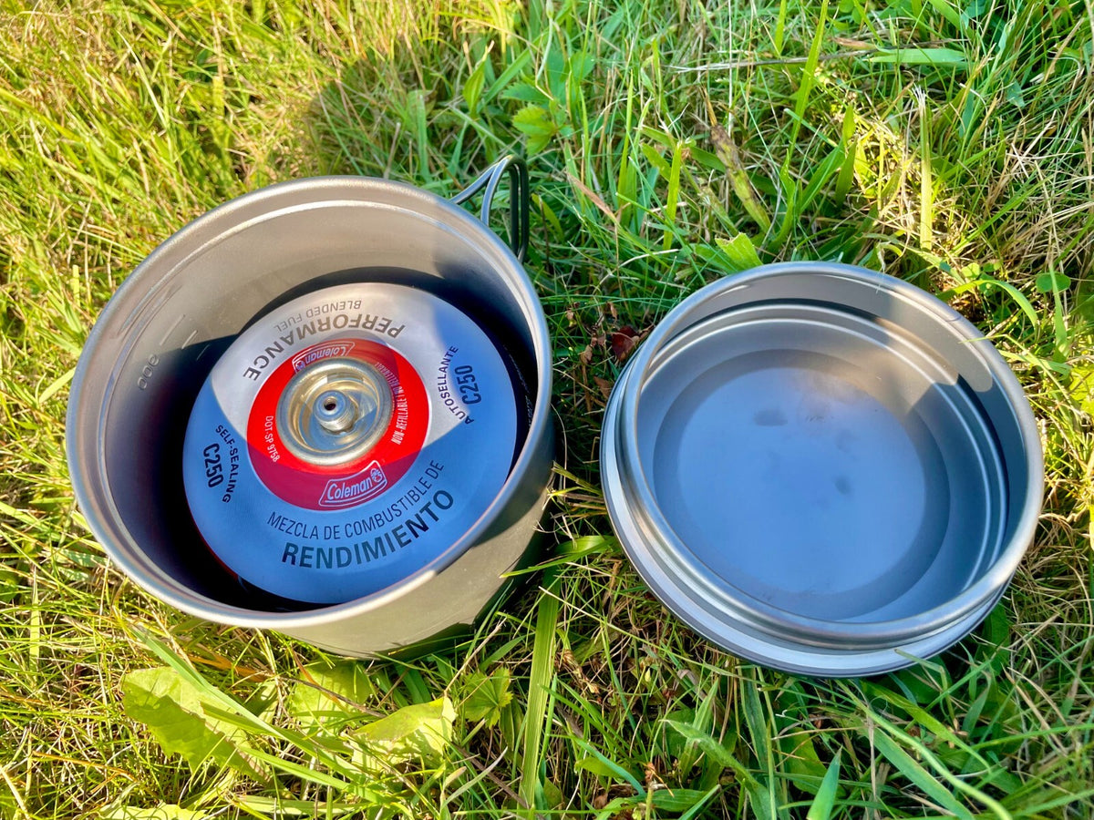 Titanium Camping Pot with Nesting Canister Storage and Lid