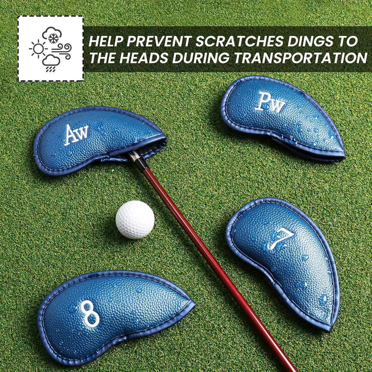 Golf Iron Head Covers 12 Pack Set - Universal Durable PU Club Protectors