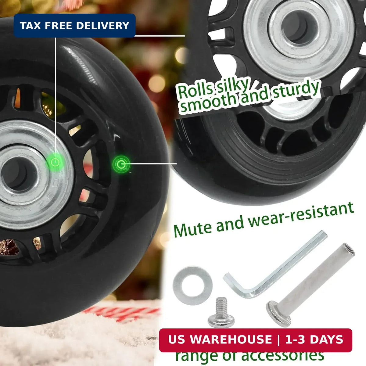 2 Pack Luggage Replacement Wheels 64mm Rubber Suitcase Casters Set