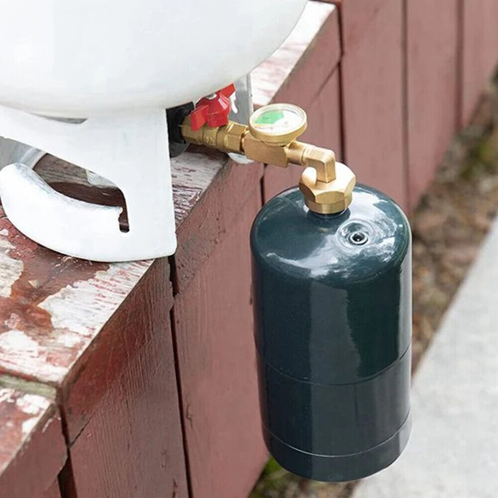 Propane Refill Adapter 20lb to 1lb with Valve & Gauge - Camping & Grilling