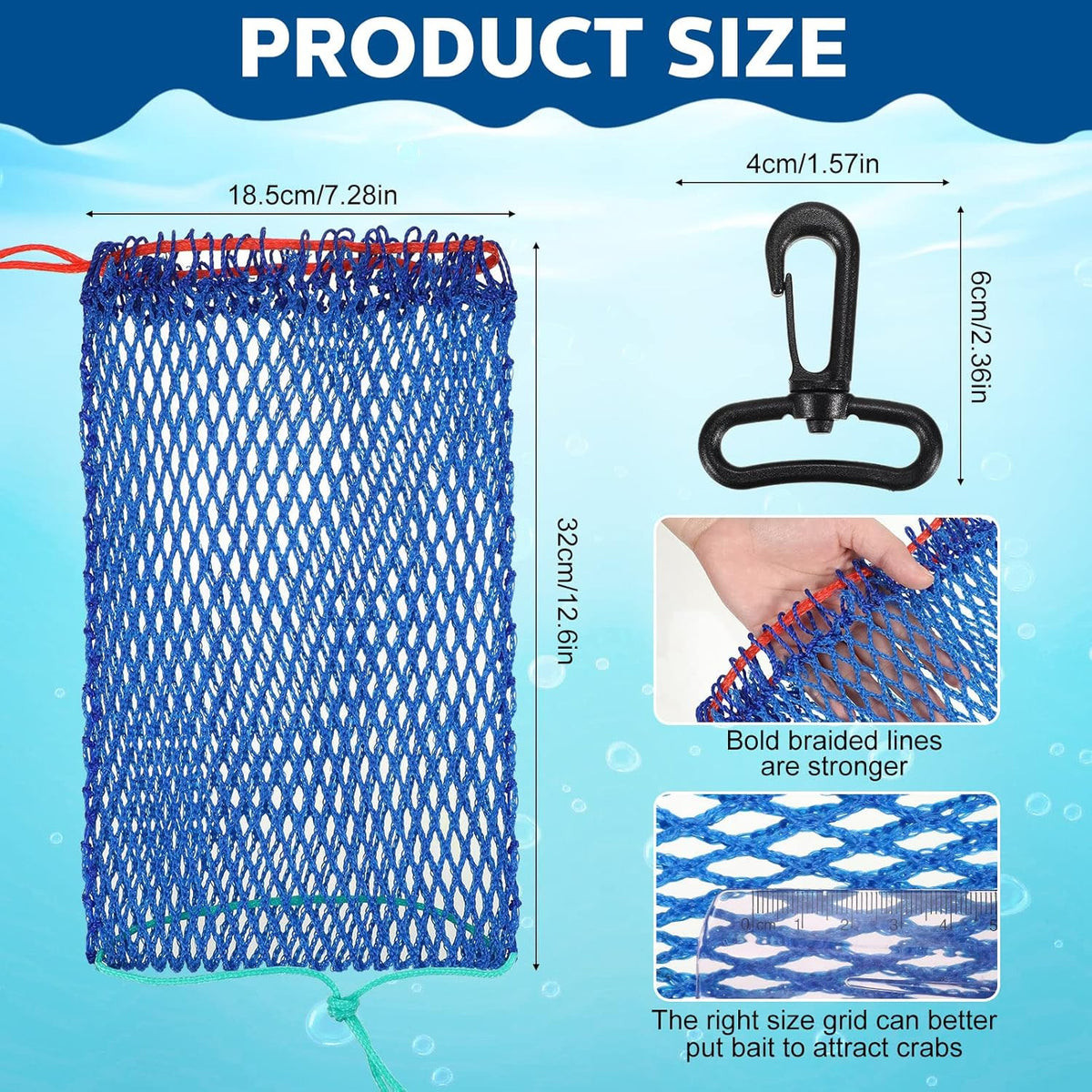 Crab Trap Bait Bags with Lockers - 6 Pcs Portable Fishing Mesh Bags