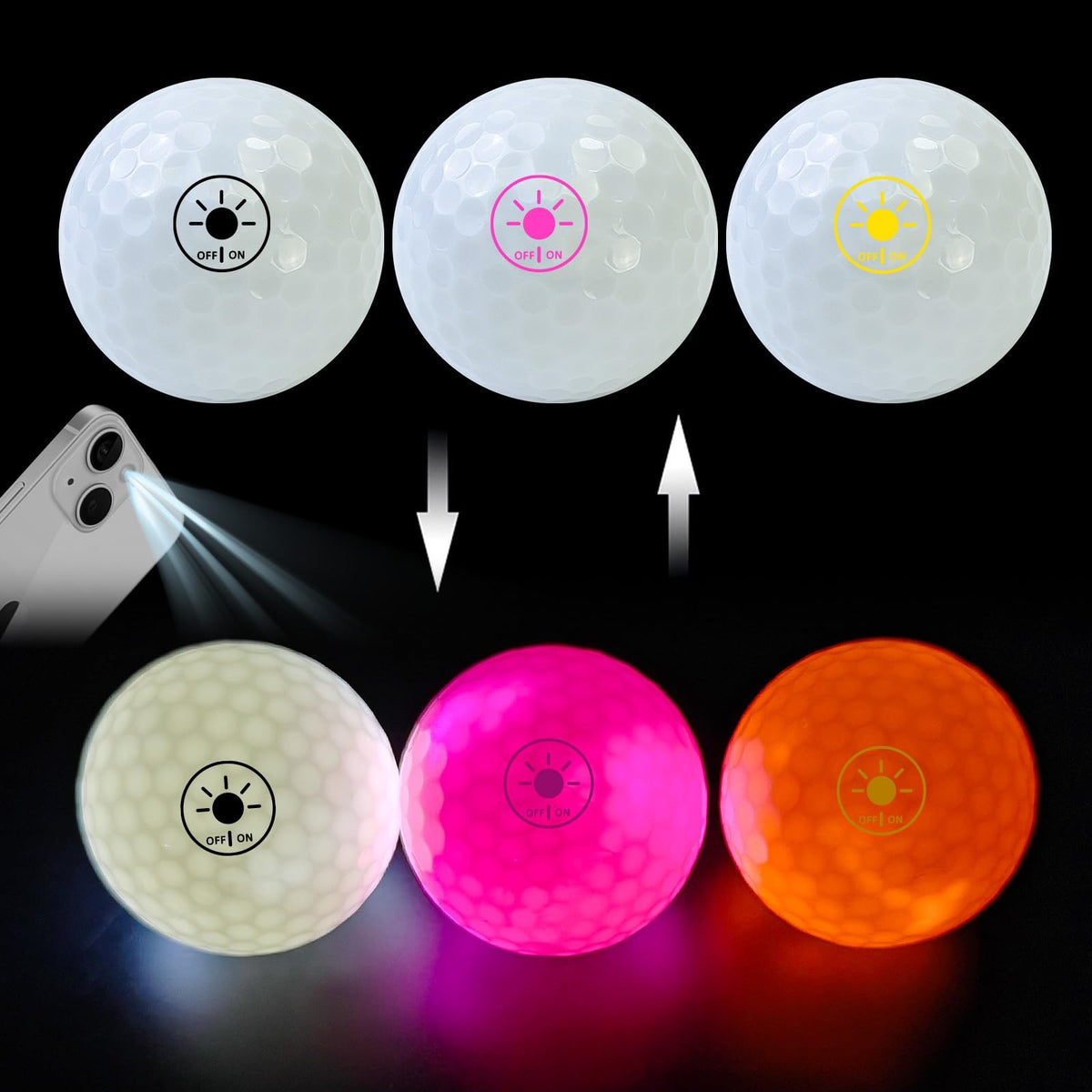 Glow in the Dark Golf Balls with Glow Tees - 3 Bright Color Set for Night Golf