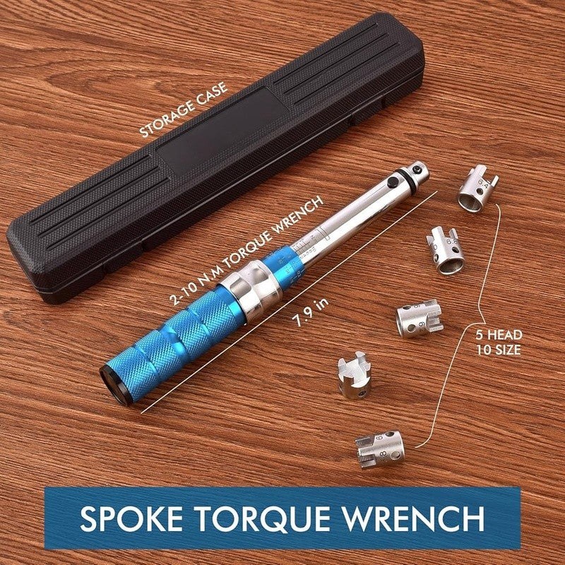 Motorcycle Spoke Torque Wrench 2-10Nm with 10 Interchangeable Heads - Accurate Maintenance Tool