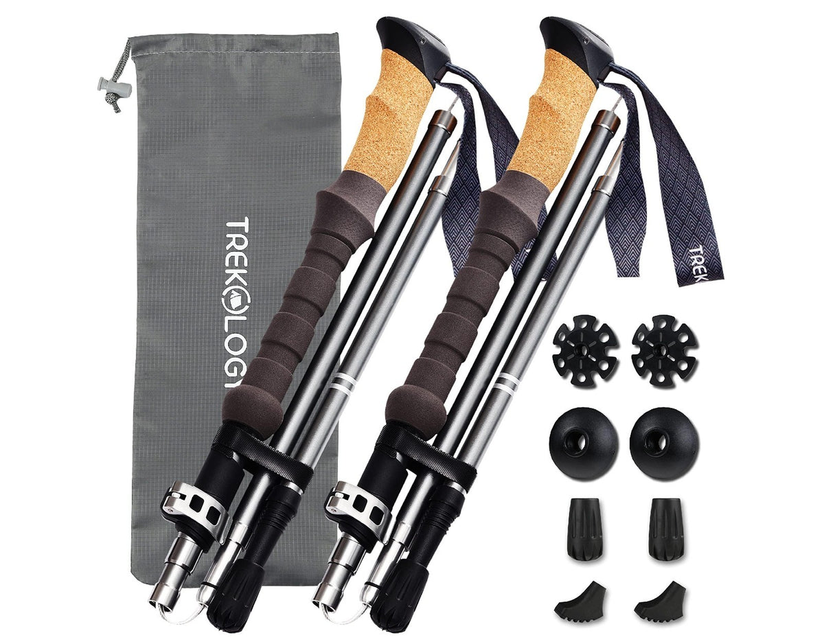 Lightweight Collapsible Hiking Trekking Poles with Cork Grip - Adjustable & Durable