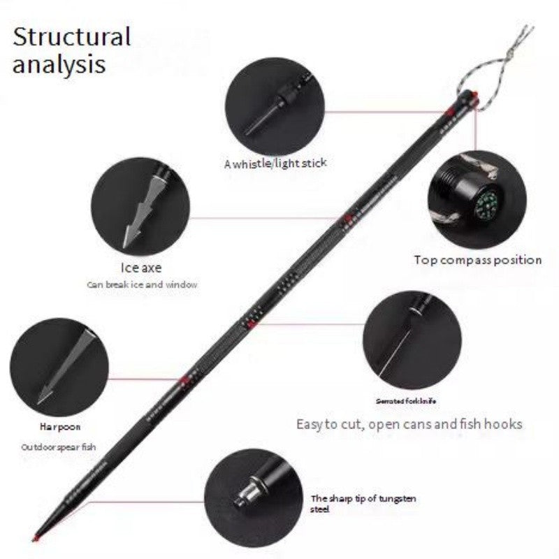 Multi-Functional Collapsible Hiking Pole with Emergency Whistle & Compass