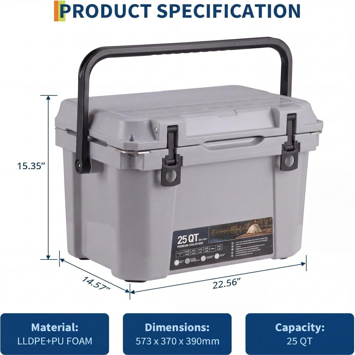 Insulated Hard Cooler with 5-Day Ice Retention - Portable Outdoor Ice Chest