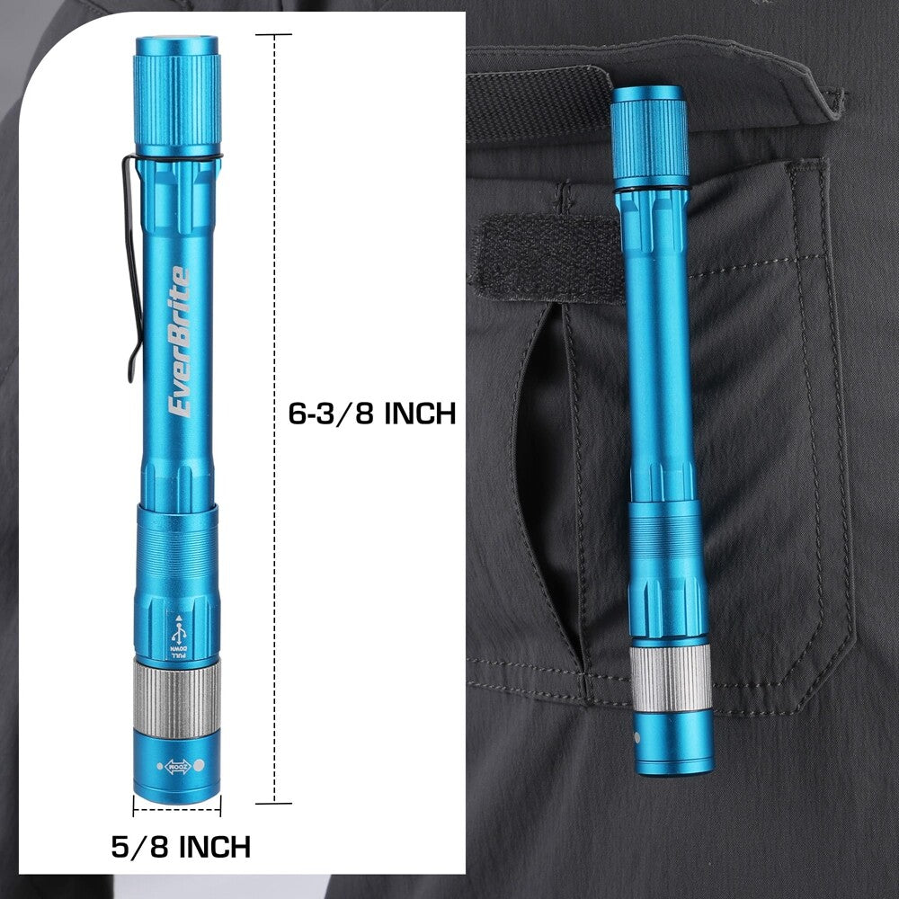 Rechargeable LED Pen Light 300LM with Zoom & USB-C Cable - Portable Flashlight