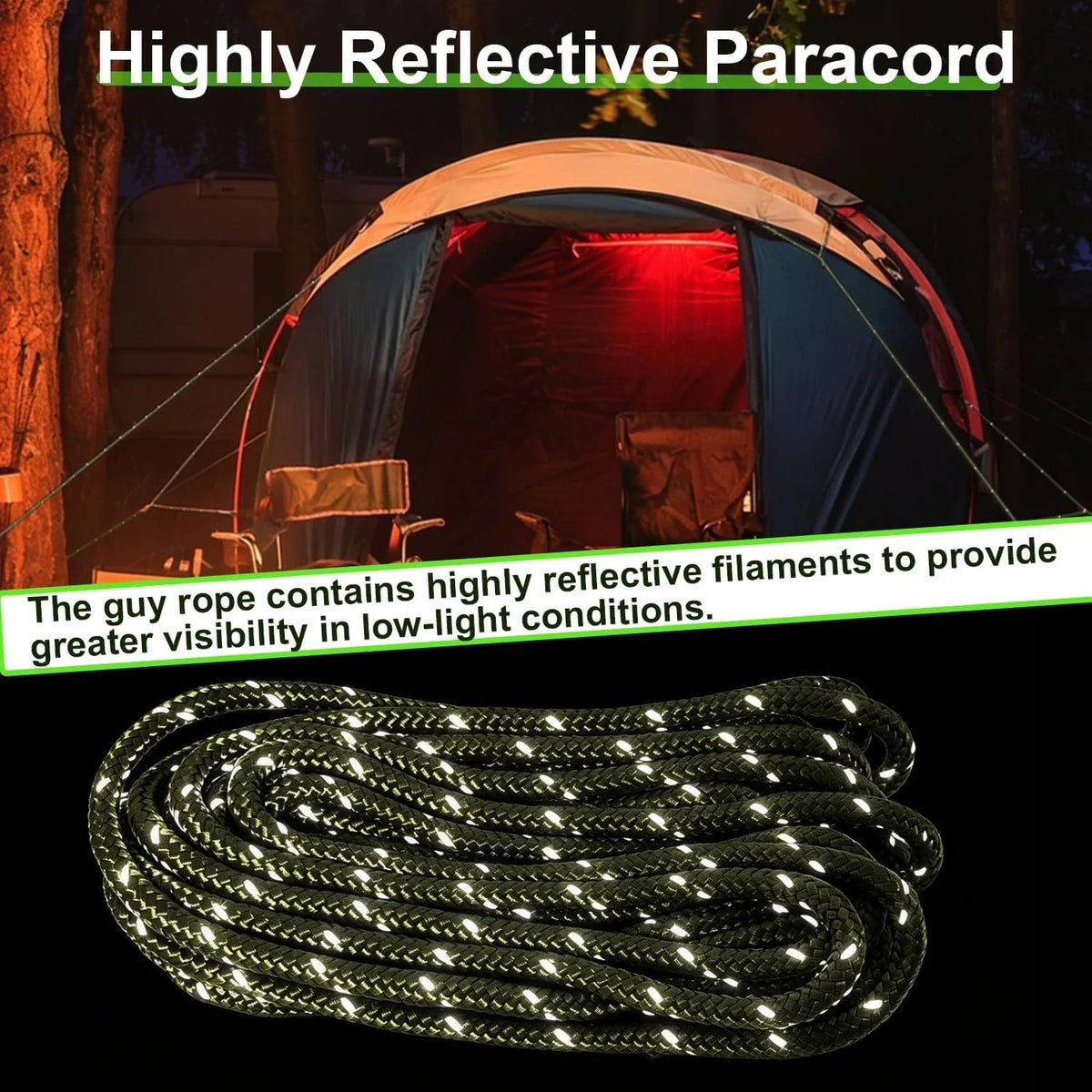 Ultralight 8 Pack 4mm Tent Guy Lines with Aluminum Tensioners - Total 104ft for Camping & Hiking