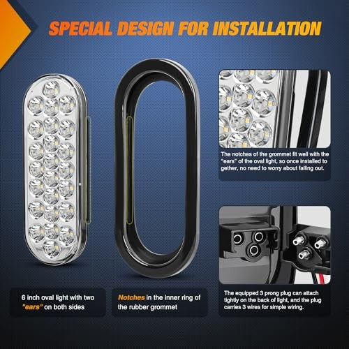 6 Inch Oval Trailer Tail Light 2PCS Waterproof LED Backup & Tail Lights