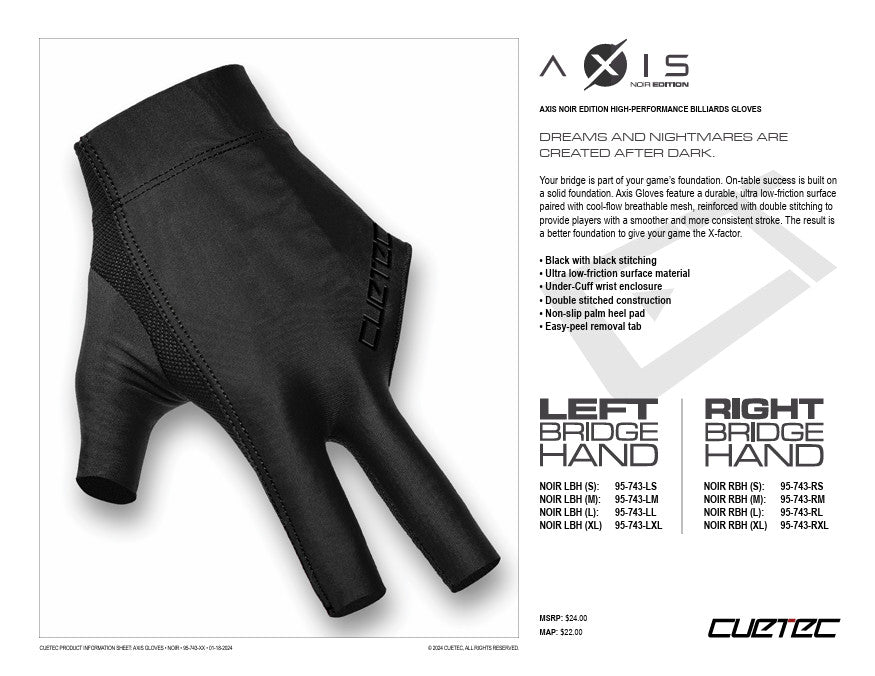 Cuetec Axis Left-Hand Small Billiard Glove with Red Stitching