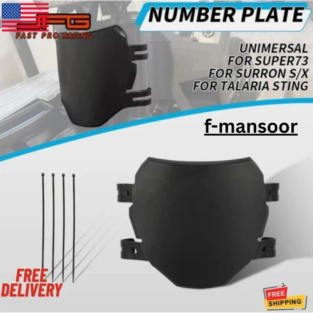 Universal Black Number Plate with Zip Ties for Electric Bikes and Mountain Bikes