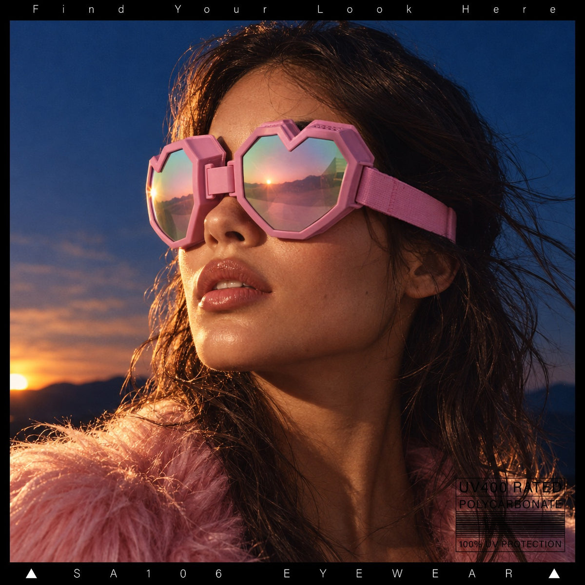 Heart Shaped Goggle Sunglasses with Mirror Lenses - Festival & Cosplay Accessory
