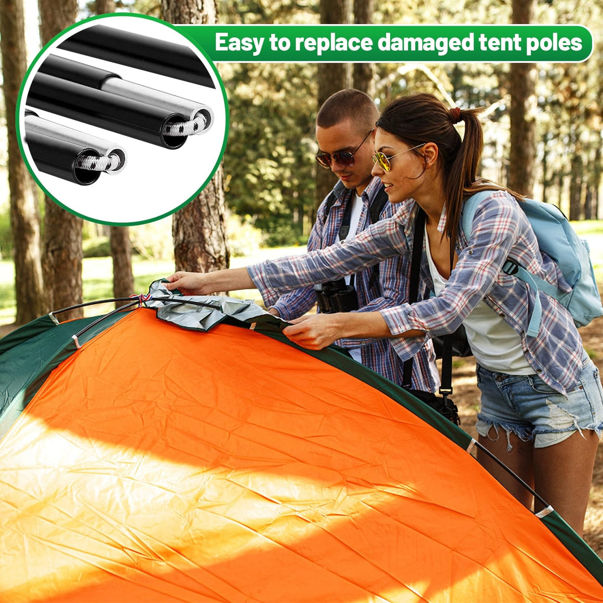 Aluminum Tent Poles Replacement Set 20FT Pre-Assembled for Camping & Hiking