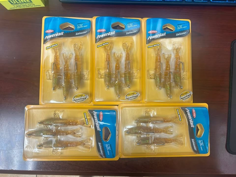 Berkley PowerBait Power Shrimp 4" 1oz Tequila Gold - Fish Bait Pack of 5