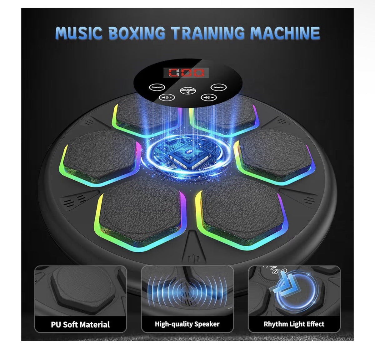Bluetooth Wall Boxing Trainer with LED Lights & Gloves - 12 Modes