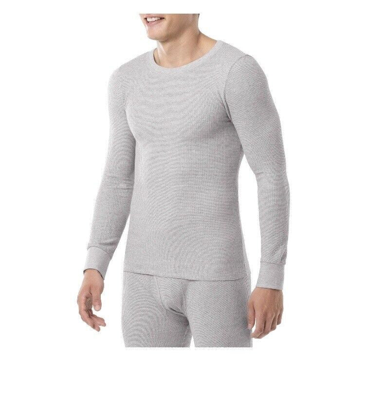 Men's Gray Waffle Thermal Top Size L - Soft Cotton-Polyester Base Layer
