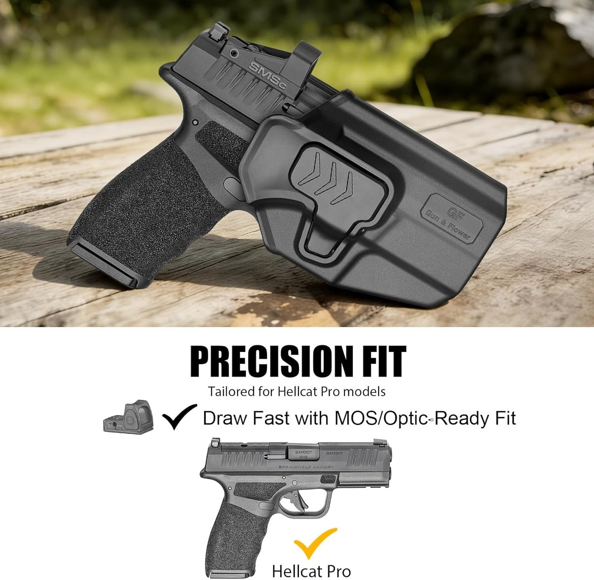 Level II Retention OWB Holster for Springfield Hellcat Pro, RDS Ready, Right Hand
