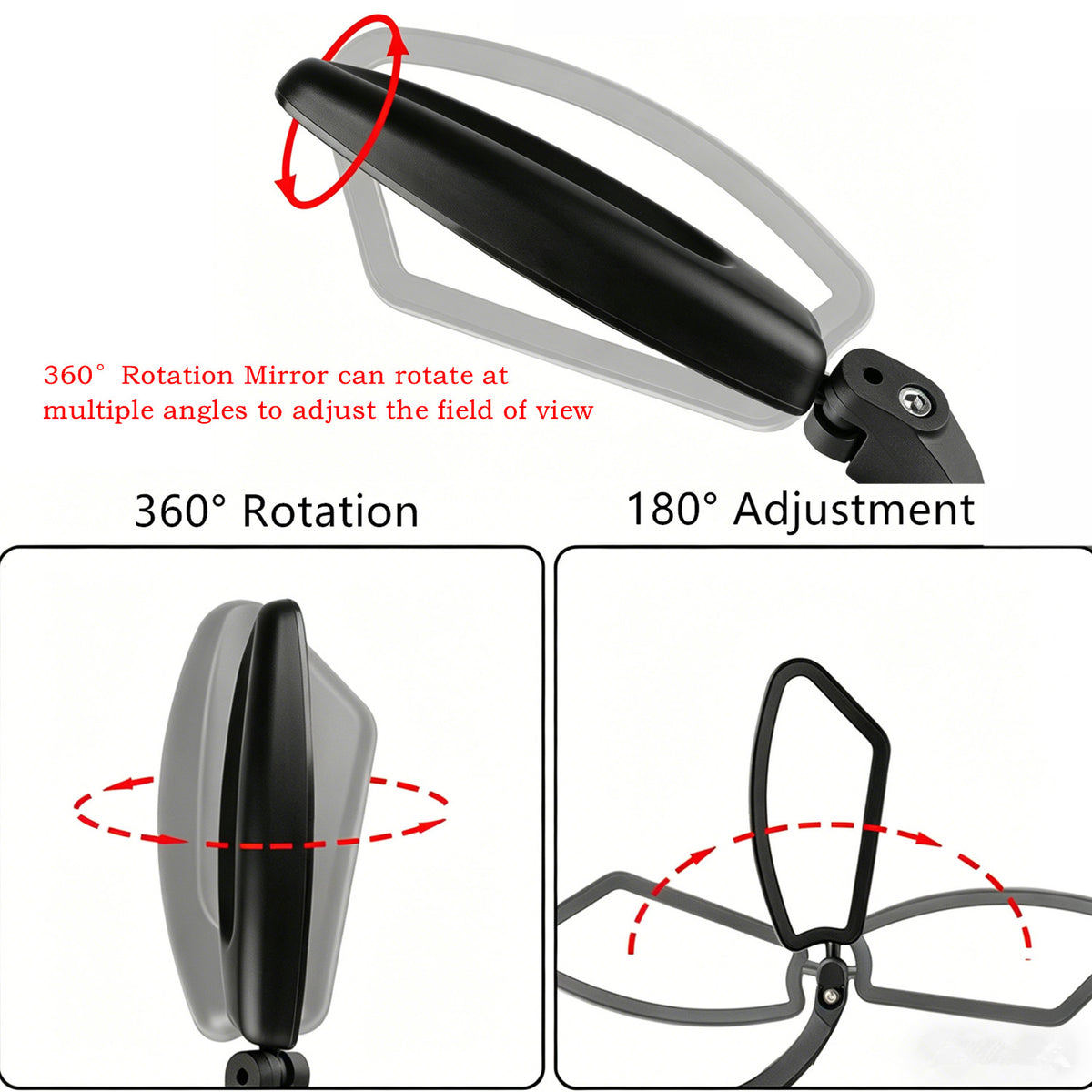 Cycling Rear View Mirror Pair - Rotatable Wide Angle Handlebar Bike Mirrors