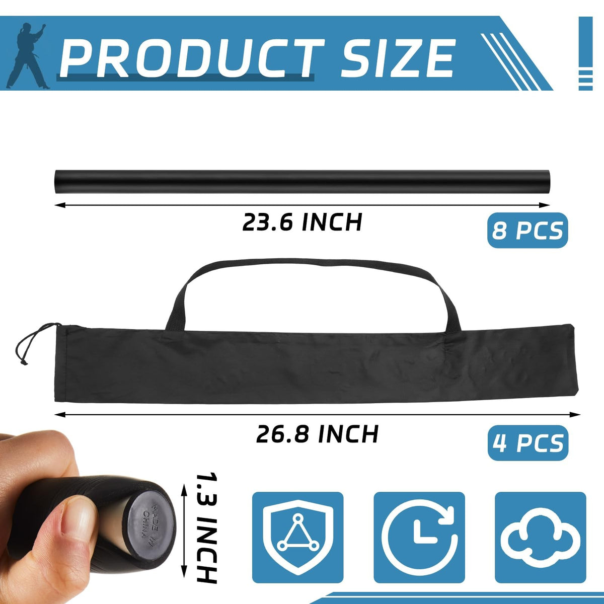8 Pack Foam Padded Escrima Sticks for Safe Martial Arts Training