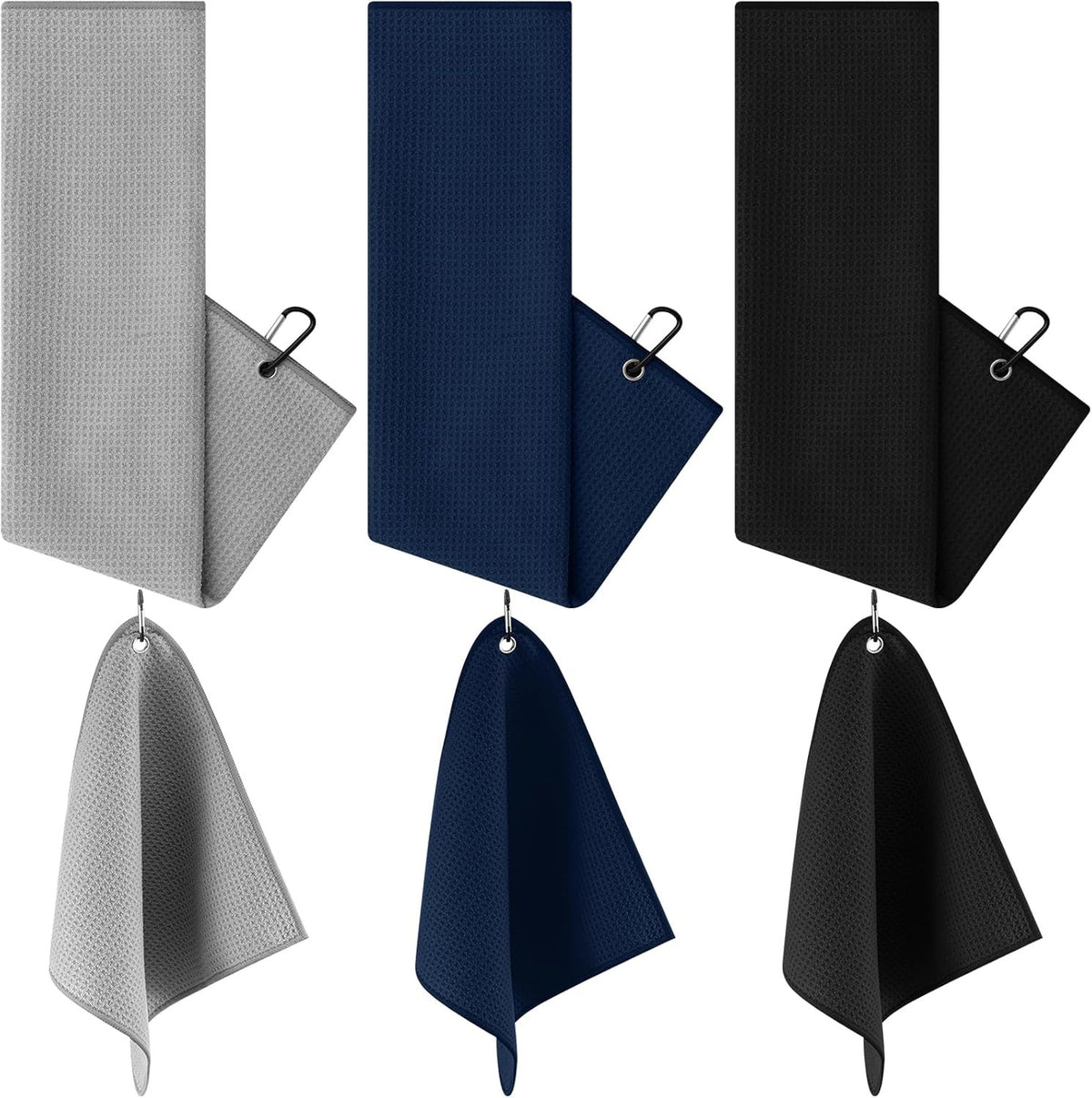 Golf Towels Set with Clips - Large 16x24 and Compact 12x12 Microfiber Towels for Golfing