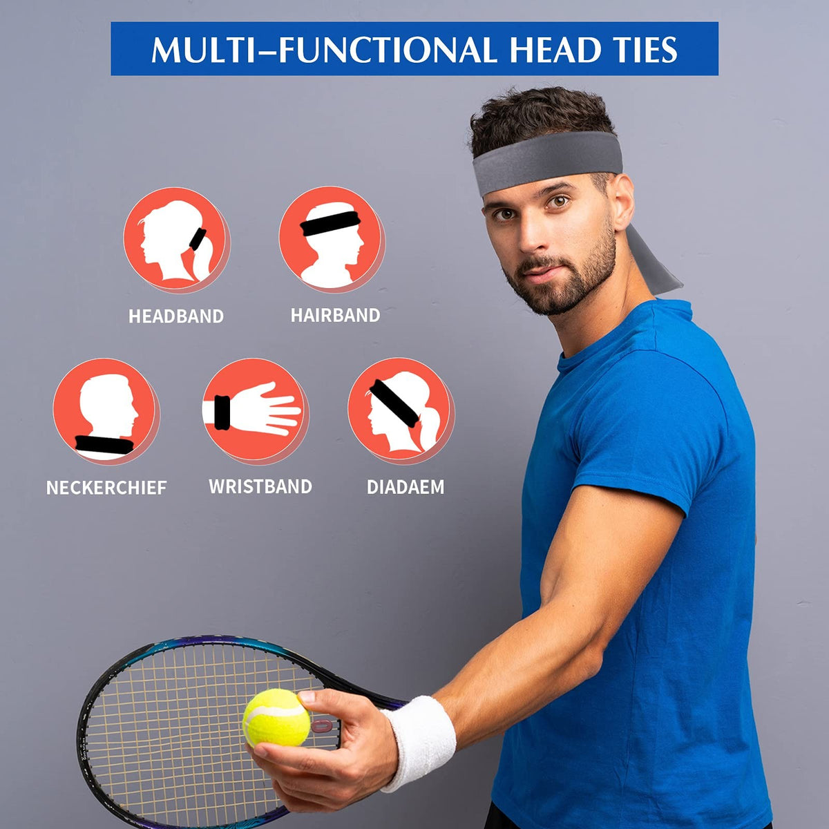 Sports Headbands 3 Pack - Moisture-Wicking Athletic Sweatbands for Running Tennis & Gym
