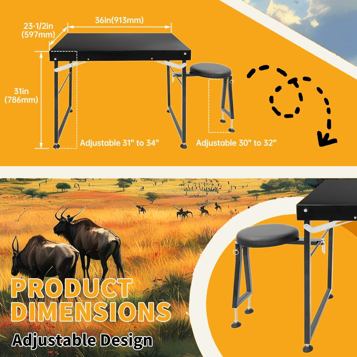 Heavy Duty Adjustable Shooting Table with Padded Seat and Foldable Design