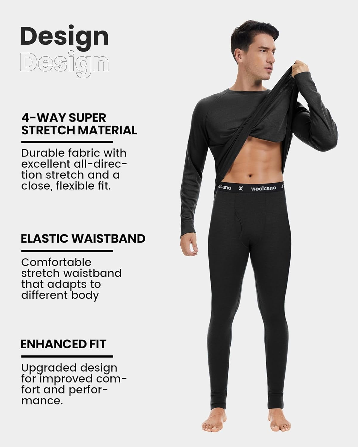 Men's Merino Wool Base Layer Set Thermal Underwear Midweight S-XL