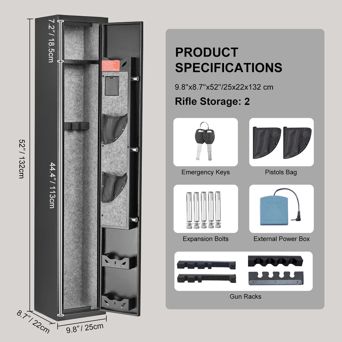 Gun Safe with Digital Keypad & Lock, Holds 2 Rifles & 4 Pistols