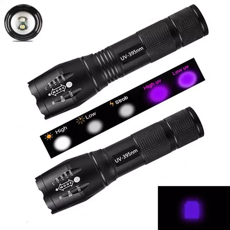 UV Flashlight LED Torch with Dual Ultraviolet and White Light for Currency & Document Detection