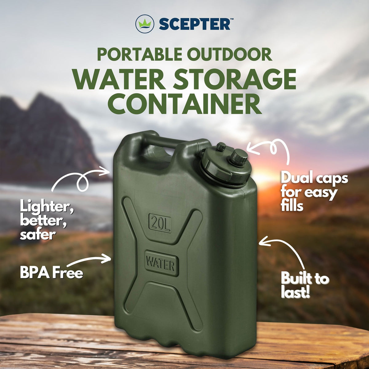 5 Gallon Water Storage Container - Portable BPA-Free Water Jug for Camping & Emergency
