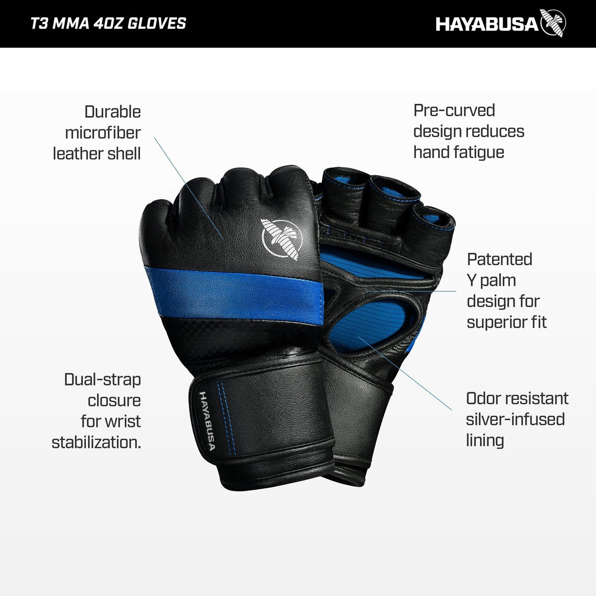 Hayabusa T3 4oz MMA Gloves for Men and Women - Black, Medium