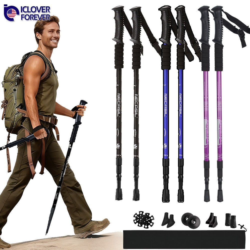 2X Adjustable Hiking Trekking Poles Nordic Walking Sticks Anti-shock Alpenstock