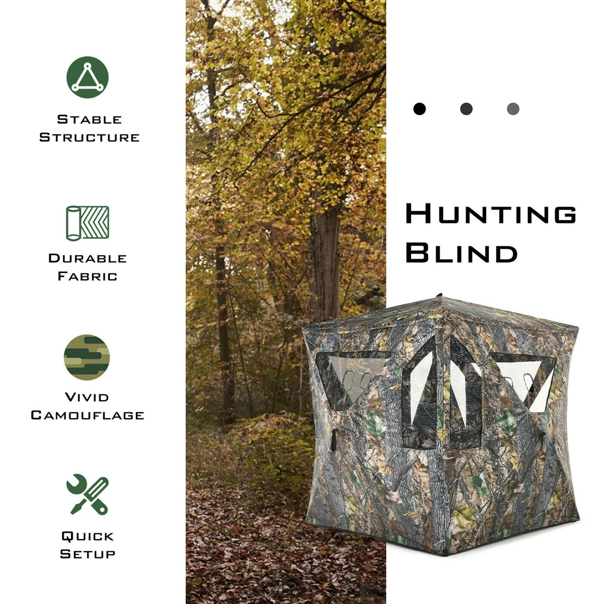 Portable Hunting Blind Pop-Up Ground Tent with Gun Ports & Carrying Bag