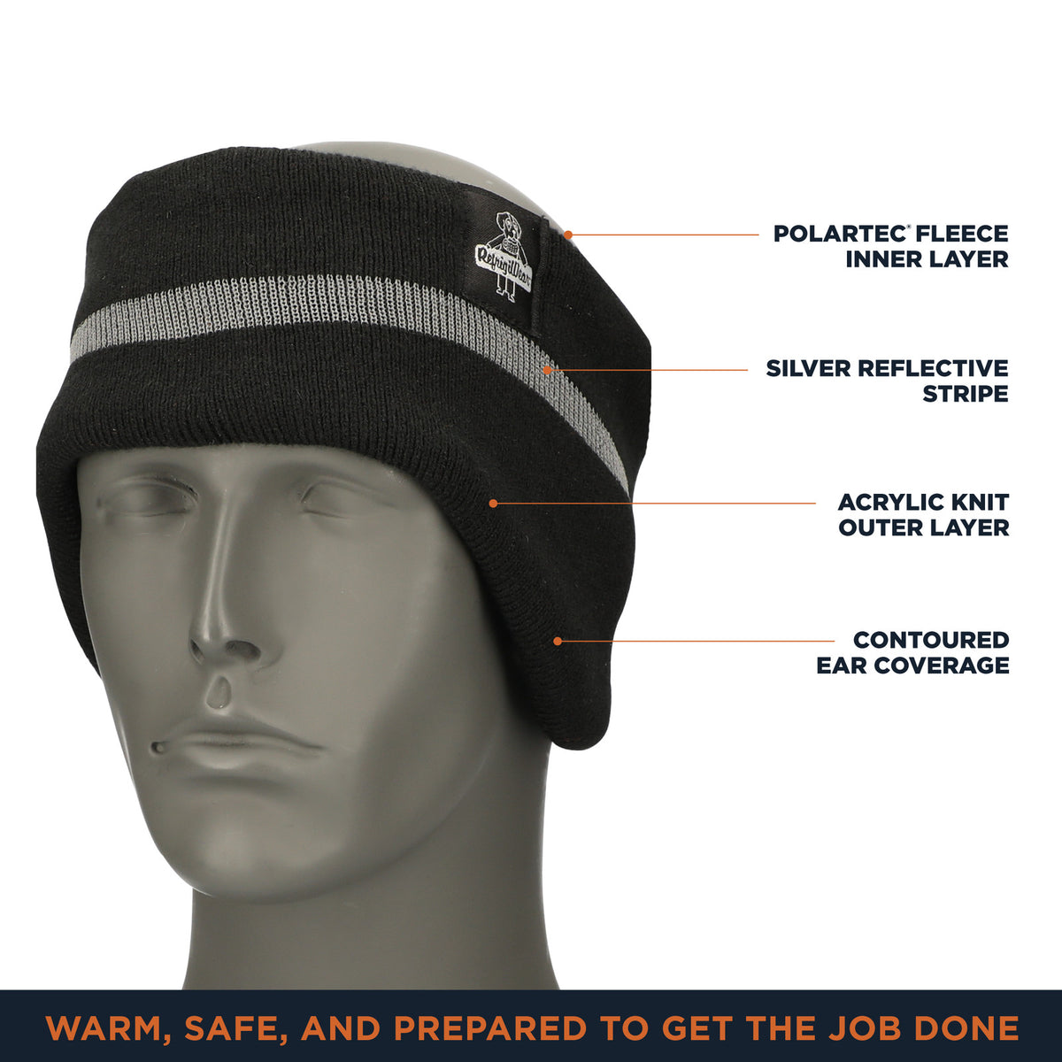 RefrigiWear Double Layer Headband with Reflective Stripe for Cold Weather