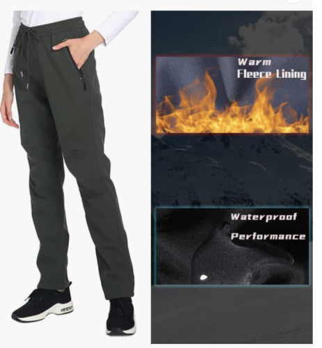 Women's Waterproof Snow Ski Pants with Fleece Lining - Windproof & Warm Outdoor Hiking Trousers