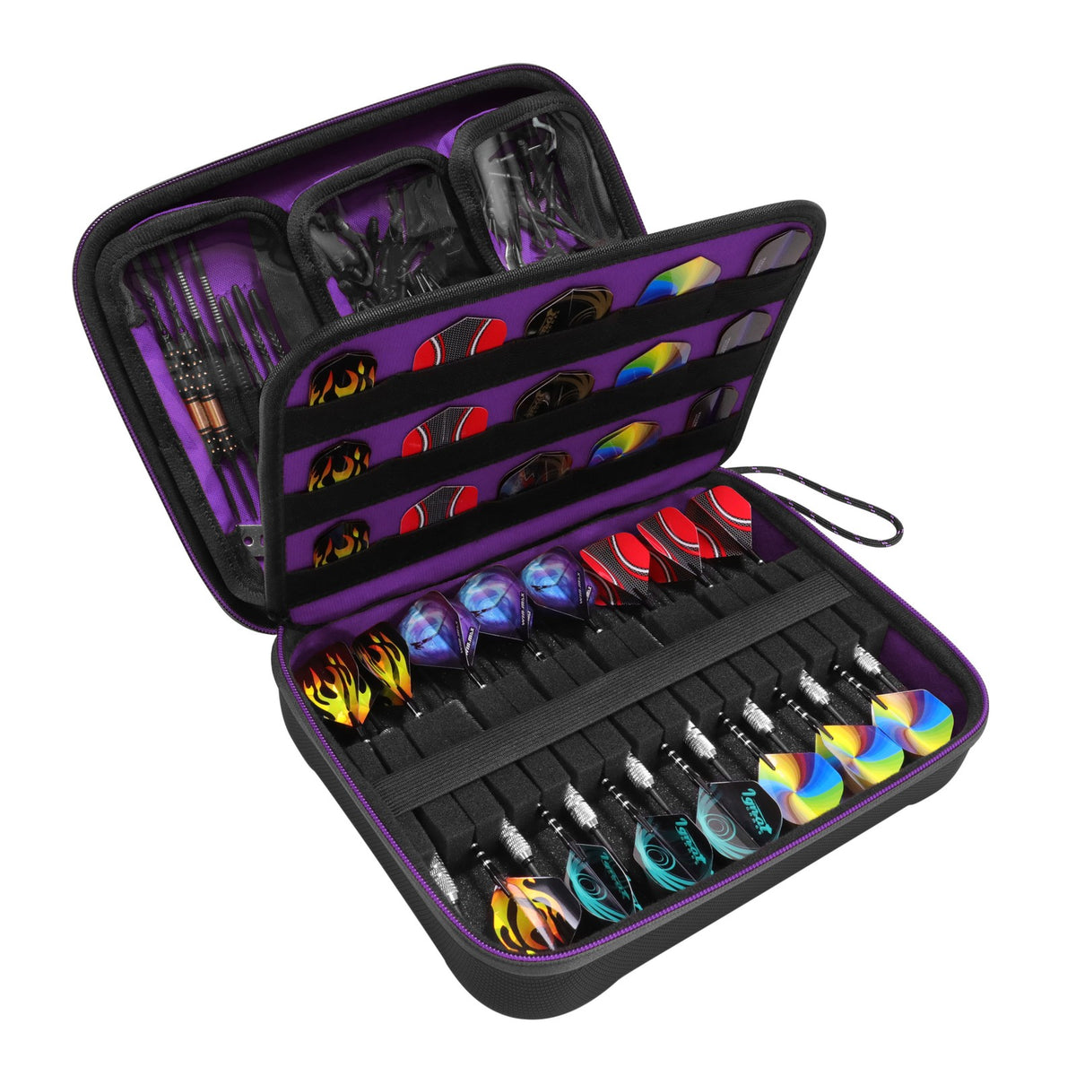 XL Hard Shell Dart Case - Holds 15 Darts & Accessories (Purple) for Steel & Soft Tip