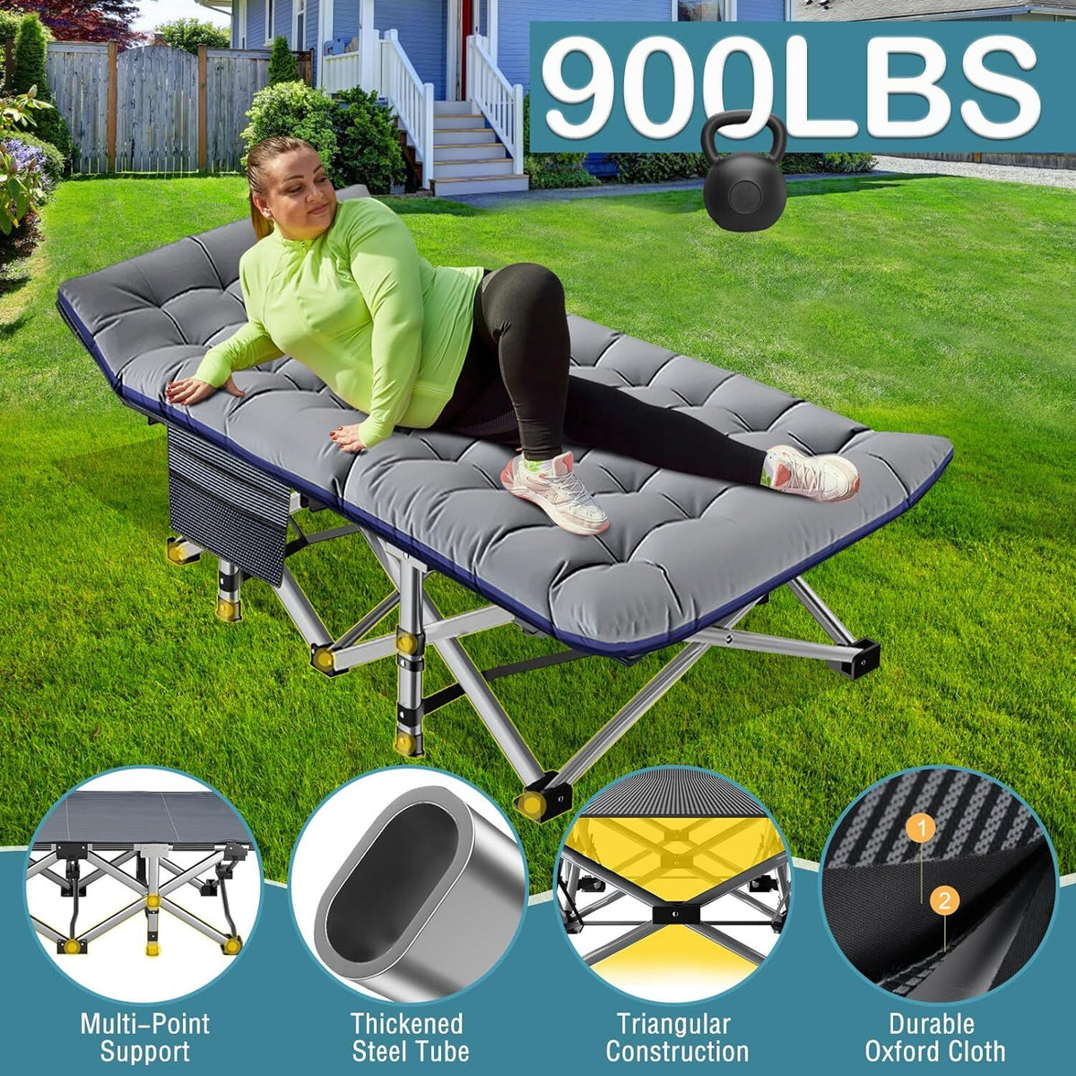 XXL Camping Cot with Mattress - Heavy Duty Portable Bed for Adults